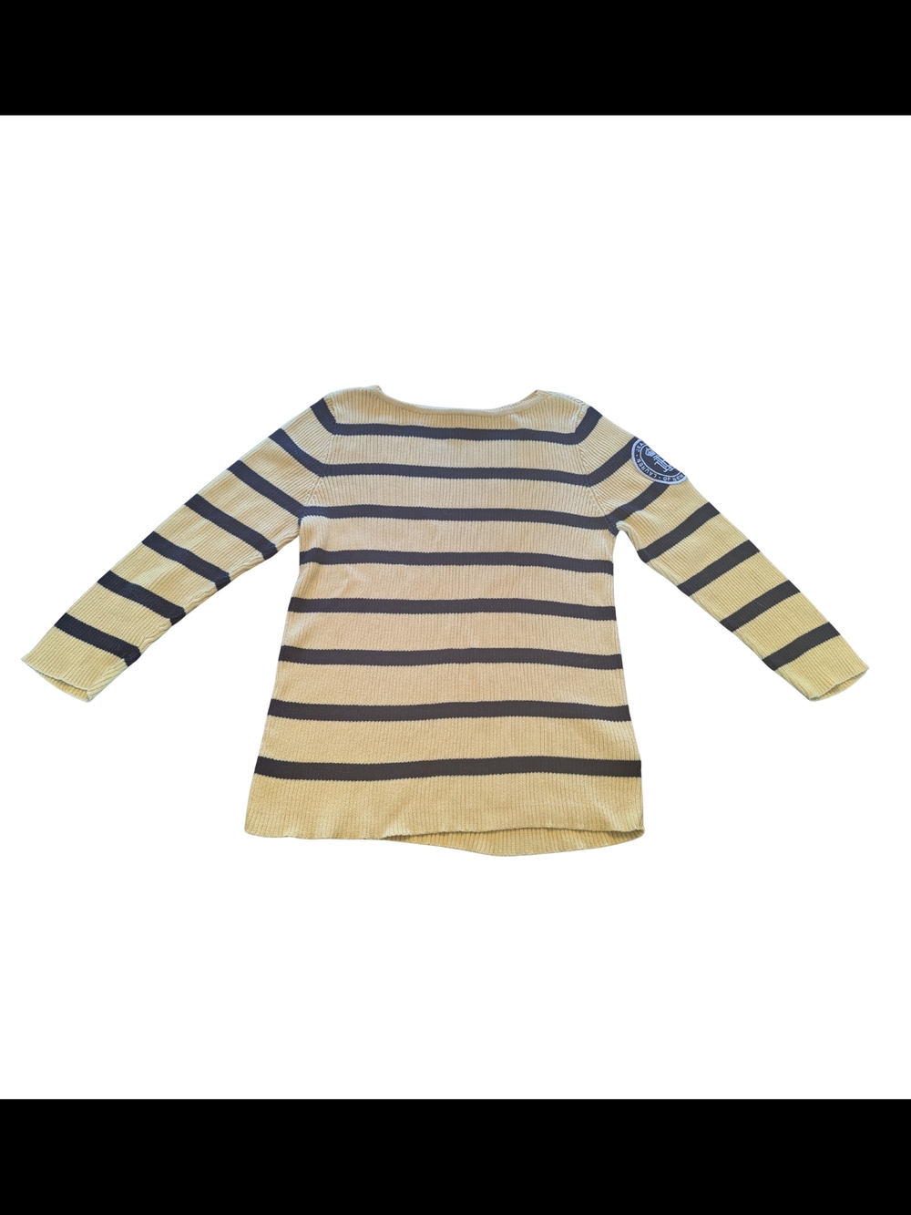EUC Ralph Lauren Jeans Company Womens Large Stripe Sweater Logo Arm Patch Yellow